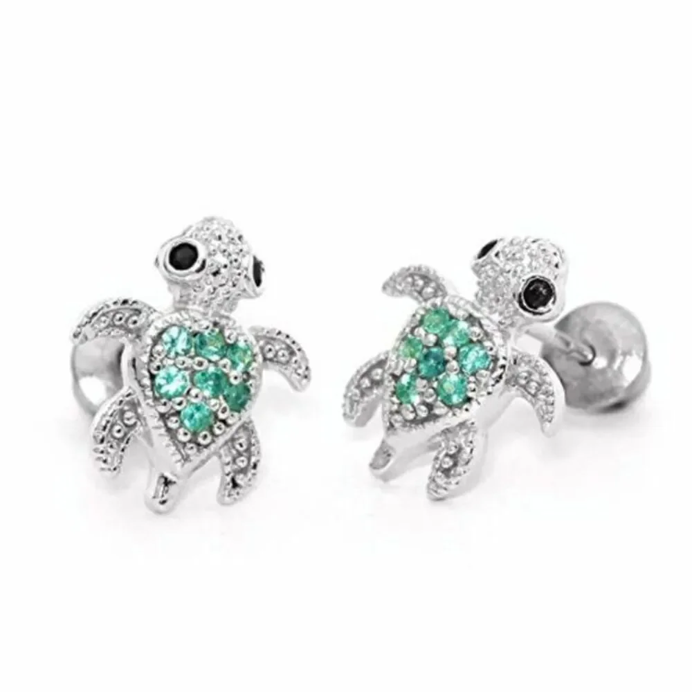 14k gold plated Green Turtle CZ Earrings